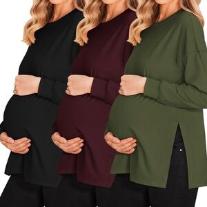 Maternity Long Sleeve Tops - Black, Burgundy, Olive